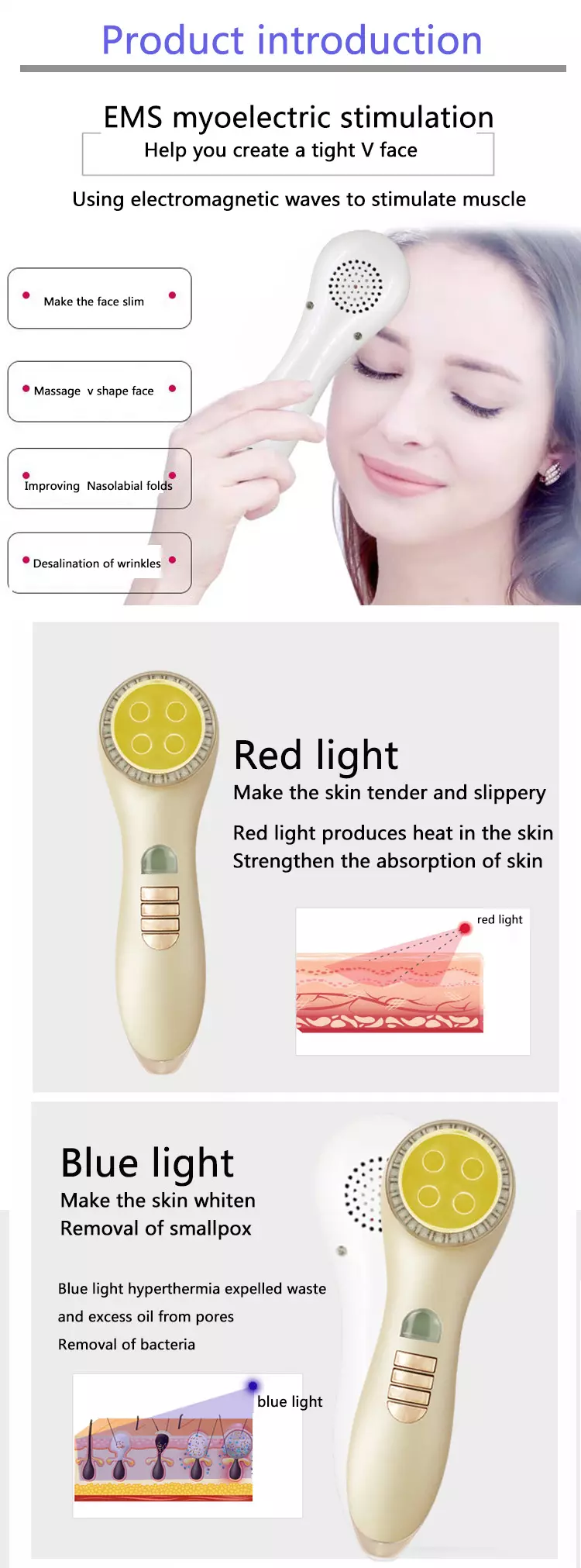 New sonic ion Facial massager LED Light Therapy Skin Tightening RF EMS Beauty Instrument